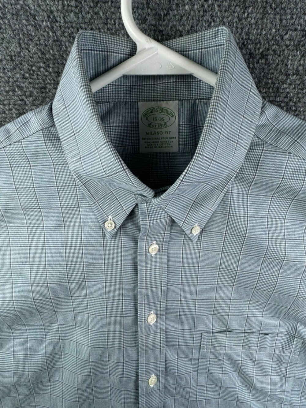 Brooks Brothers Long Sleeve Button Up Shirt 15 35 Milano Glen Plaid Stretch Men